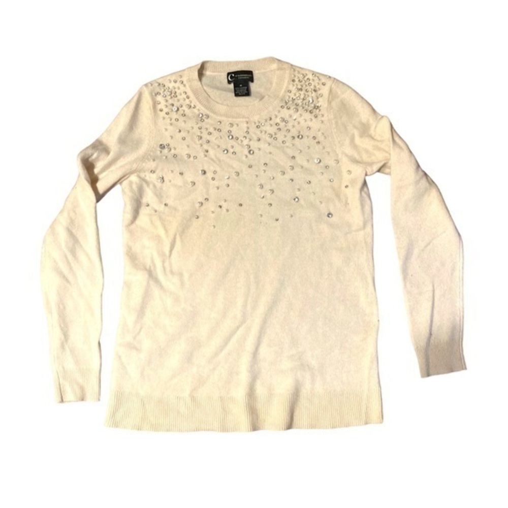 C by Bloomingdale cashmere sweater with pearls and rhinestones
